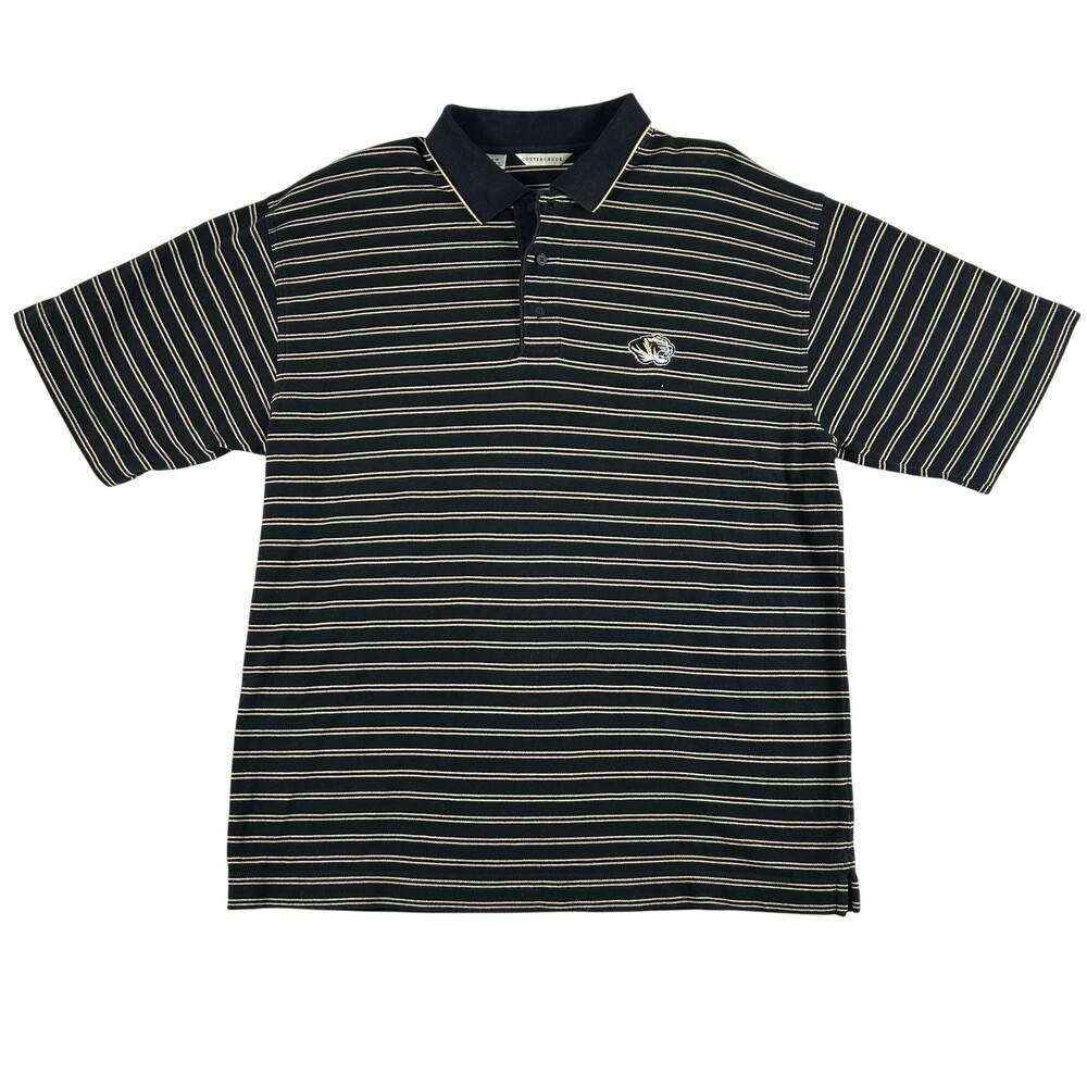 Missouri Tigers Shirt Mens Large Black Striped NCAA Football Cutter & Buck Polo